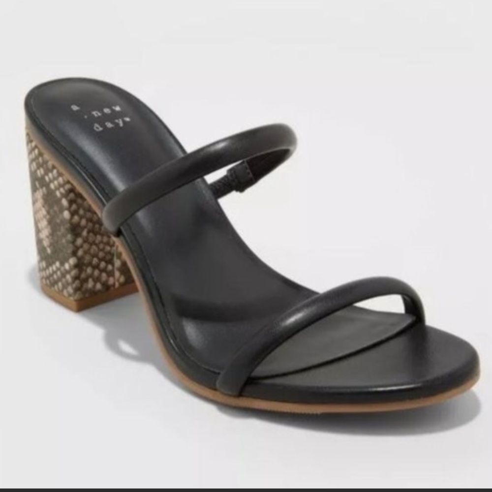 SALE ‼️ A New Day Black Two Strap Snakeskin Chunky Heel Sandals